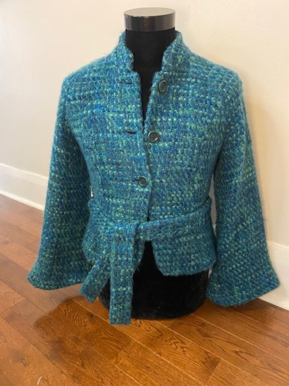 Elevenses Anthropologie Wool Belted Bell Sleeve Jacket/ Blazer Blue Size 8